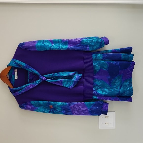 Ashley J Dresses & Skirts - Vintage Purple & Teal Satin Skirt / Sweater Set sz 12 2pc floral print suit